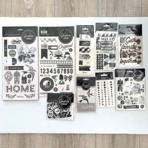 Lot Scrapbook Journal Planner Gingham Farm Stickers Chipboard Brads Cards Set